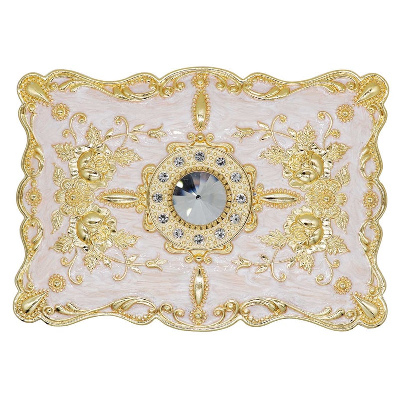 AVESON Luxury Vintage Rectangle Metal Alloy Jewelry Box Trinket Organizer Storage Box with Rose Pattern for Women, Girls, Two-Layer Design, Gold & White, Large - Image 5